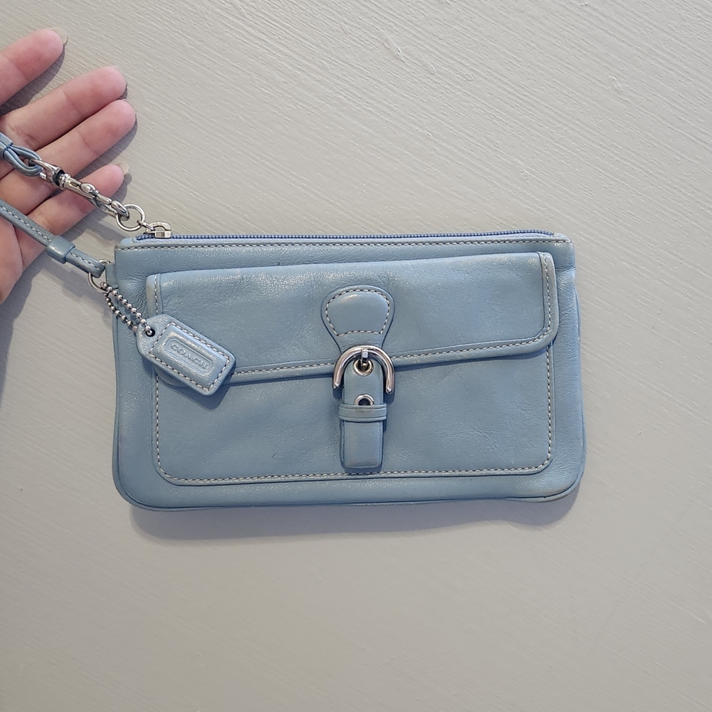 Coach Dusty Blue Leather Wristlet Clutch